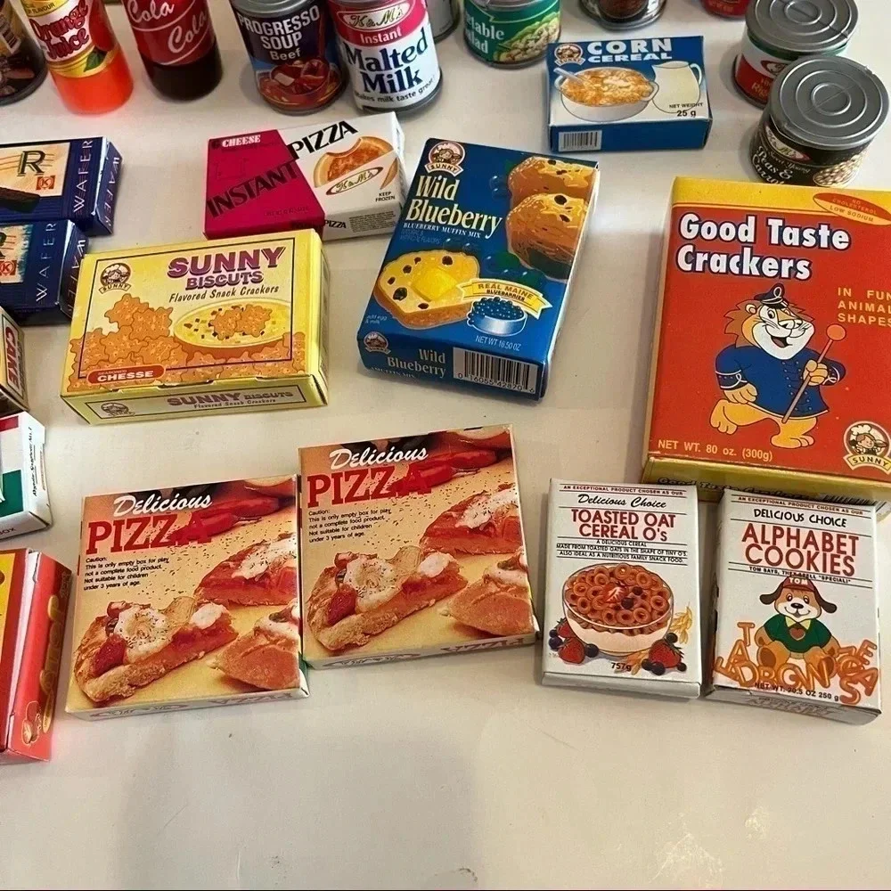 Lot 45 Vtg Pretend Play Food Mini Boxes Cans Coca Cola Progreso Milk Pizza Pasta - Picture 4 of 16